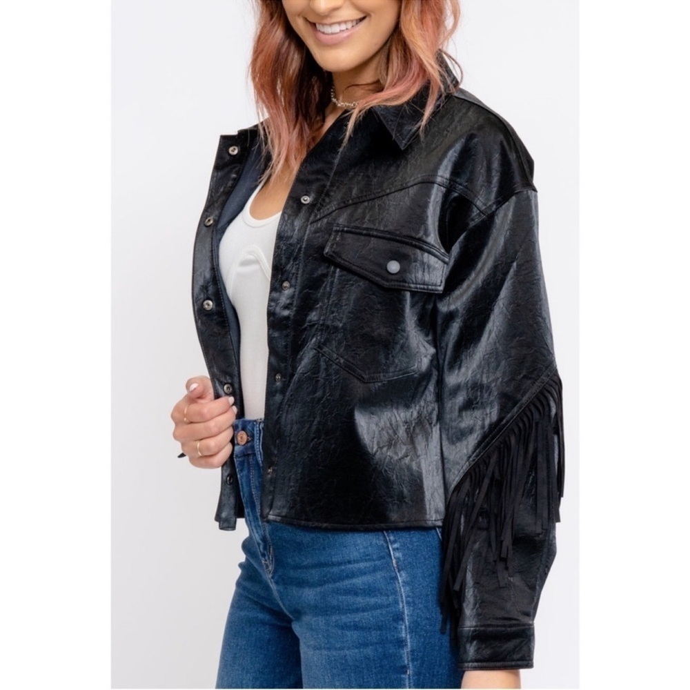 Fate Rockstar Black Faux Suede Fringed Boho Jacket